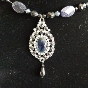 Navy Blue and Black Crystal Set Necklace Earrings